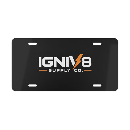 Igniv8 Supply Co. Logo Vanity Plate — Black or Brushed Metal Front License Plate