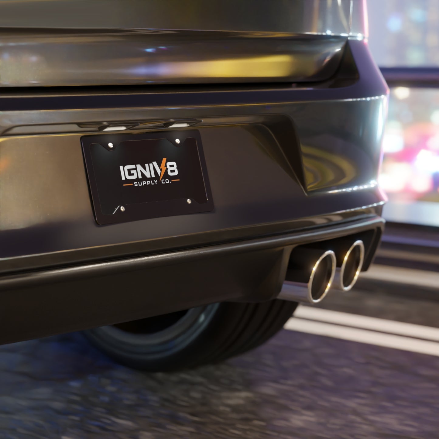 Igniv8 Supply Co. Logo Vanity Plate — Black or Brushed Metal Front License Plate